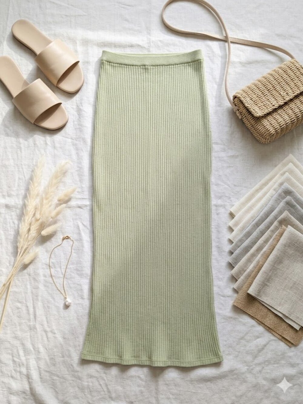 Reformation Ribbed Maxi Skirt Light Green XS